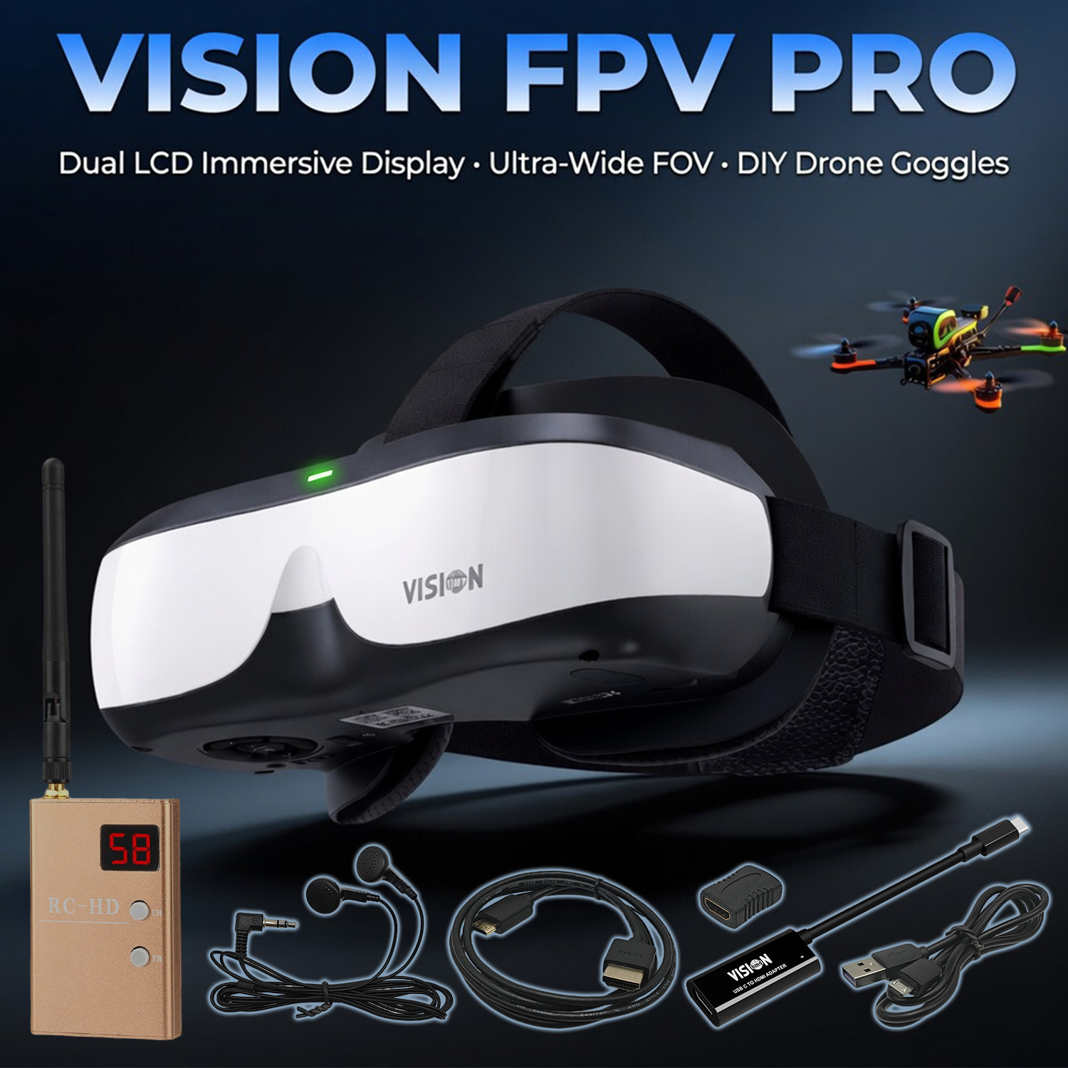 Skyzone Sky04O Pro Fpv Goggles - Kacamata FPV, Layar yang Dipasang di